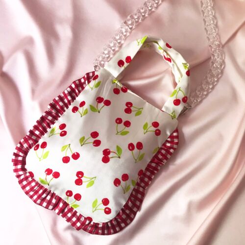 Cherry Print Silk Marina Ruffle Bag-No chain