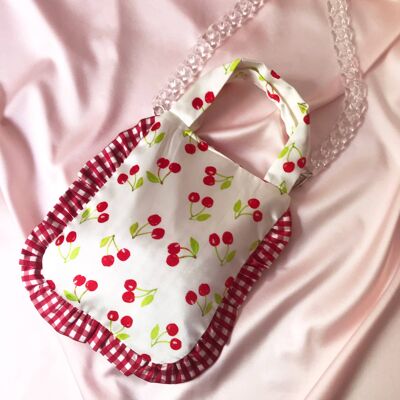 Cherry Print Silk Marina Ruffle Bag-Frosted Pink Chain