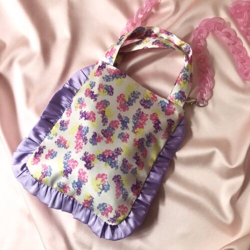 Floral Print Silk Marina Ruffle Bag-Frosted Pink Chain