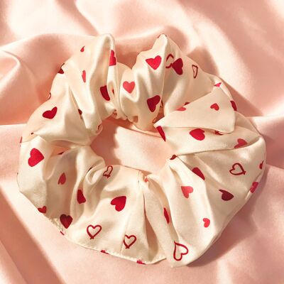 Heart Print Silk Super Scrunchie