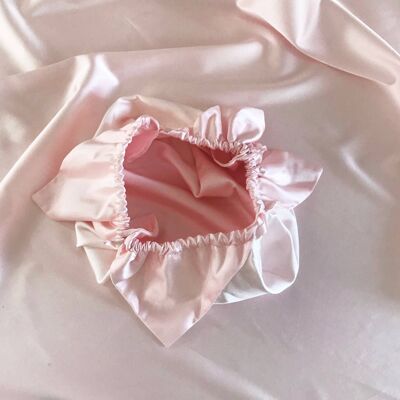 Sac Mitzi Puff en Soie Ivoire et Coquillage Rose-Chaîne Grise