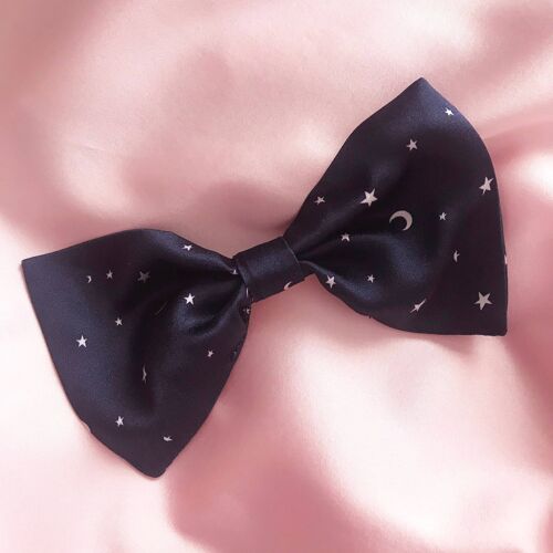 Navy Star Print Silk Lily Hair Bow