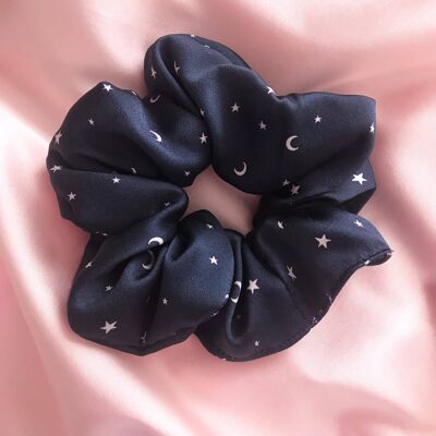 Súper scrunchie de seda con estampado de estrellas azul marino