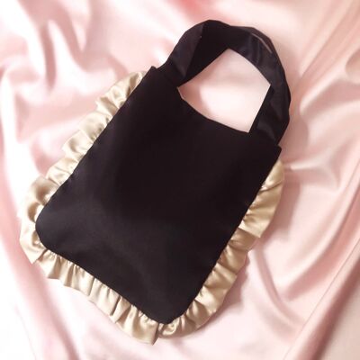 Onyx with Champagne Silk Marina Ruffle Bag-Frosted Pink Chain