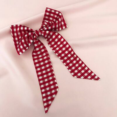 Lazo para el pelo Euphrasie con estampado de cuadros vichy rojo