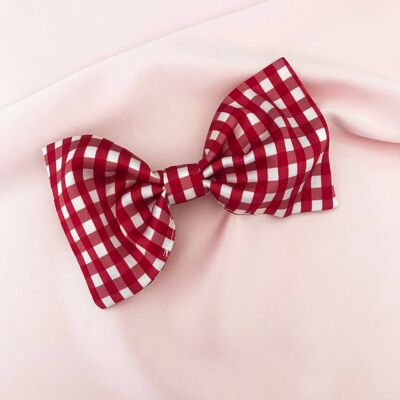 Red Gingham Print Silk Lily Hair Bow
