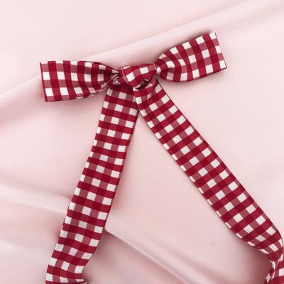 Red Gingham Print Silk Tess Hair Ribbon