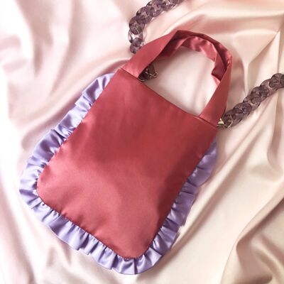 Pétalo de rosa con bolso de volante de seda lila Marina-Sin cadena