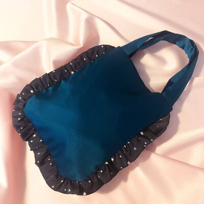 Sapphire Teal con Navy Star Print Marina Ruffle Bag-No Chain