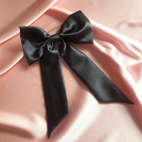 Silk Euphrasie Hair Bow-Dark Grey