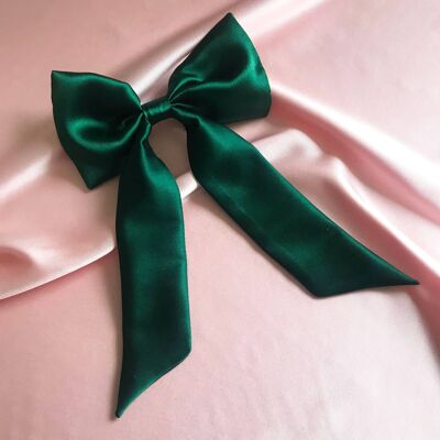Silk Euphrasie Hair Bow-Emerald