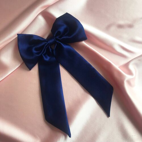 Silk Euphrasie Hair Bow-French Navy