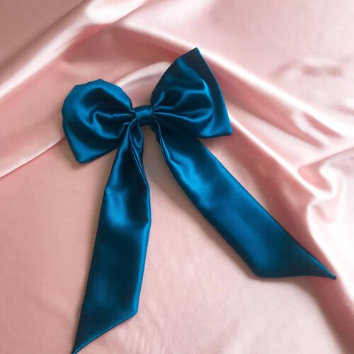 Silk Euphrasie Hair Bow-Sapphire Teal