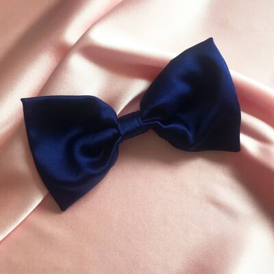 Silk Lily Hair Bow-French Navy