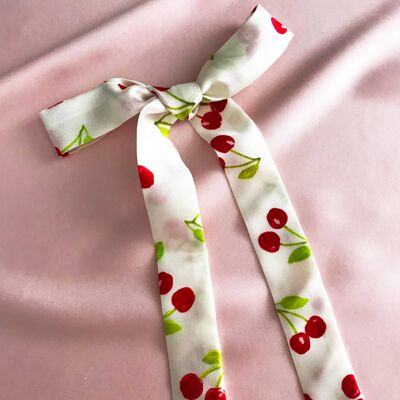 Summer Cherry Print Silk Tess Hair Ribbon