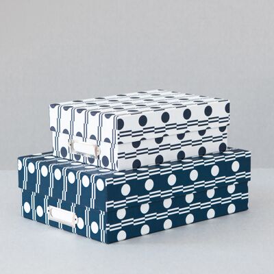 Set of 2 Archive Boxes - Benita print in Blue & Navy