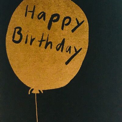 Card Happy Birthday Balloon Gold on Black