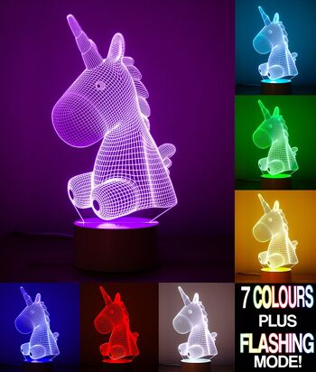 Lampe 3D à changement de couleur Licorne 2