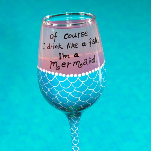 Mermaid Wine Glass Blue (Full Bottle)