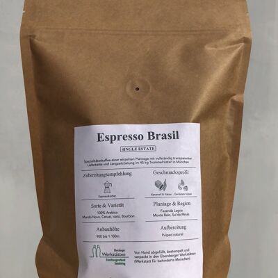 Espresso Brasil - 100% Arabica Single Estate (Fazenda Lagoa) - Gemahlen für Espressokocher - 500g
