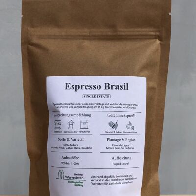 Espresso Brasil - 100% Arabica Single Estate (Fazenda Lagoa) - Ganze Bohne - 250g