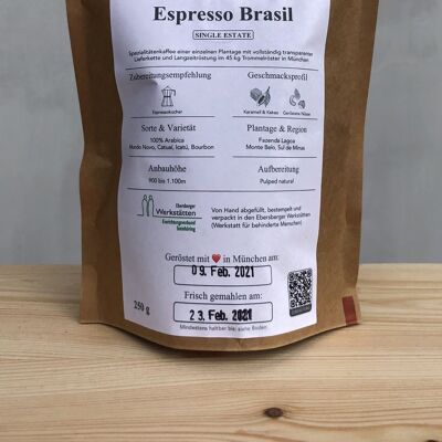 Espresso Brasil - 100% Arabica Single Estate (Fazenda Lagoa) - Gemahlen für Espressokocher - 250g