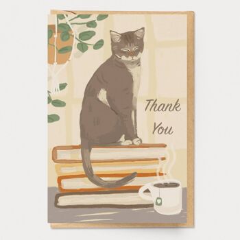 Carte de remerciement livre chat