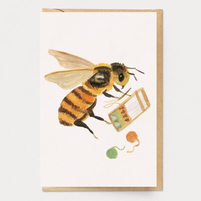Tarjeta de abeja tejiendo