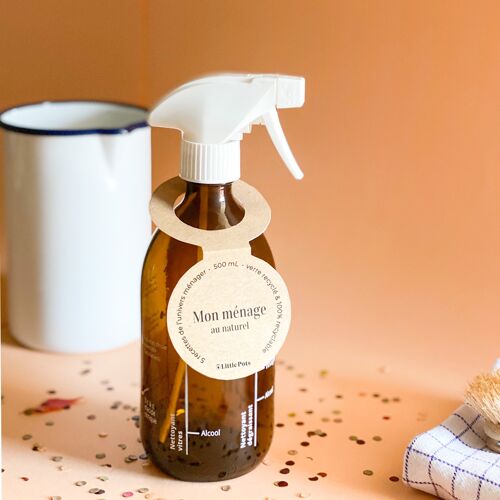 Flacon en verre gradué 5 recettes ménage DIY au naturel avec spray gâchette 500ml -  Burette Recettes ménage au naturel - Objet écoresponsable