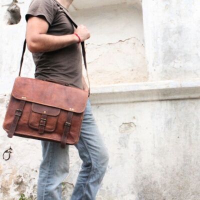 15-inch leather satchel-style computer bag - TEO