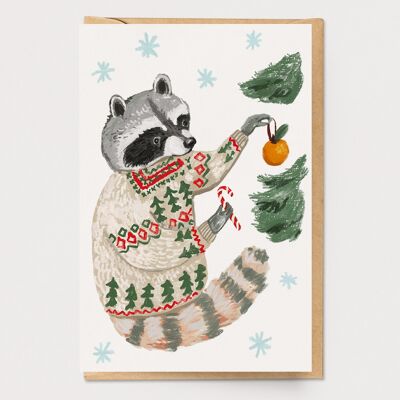 Tarjeta de mapache navideño