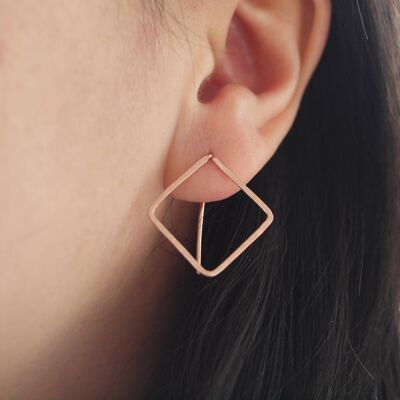geometric hoop threader earrings, square hoop earrings, pastille earrings, rose gold-filled wire earrings