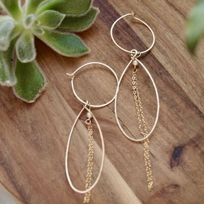 Lightweight hoop earrings with chain detail, double hoop earrings, gold filled hoop, long hoop earrings, draping hoop earrings