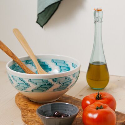 Turquoise Ikat Salad Serving Bowl