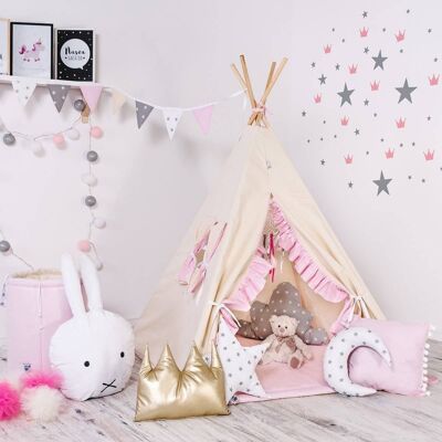 Child's Teepee Set Sweet Paradise Teepee, floor mat, two pillows, basket, bunting, dreamcatcher