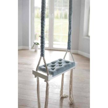 Balançoire Bois Vintage Velours Bleu Clair 60cm 2