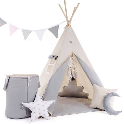 Kinder Tipi Set Schlappohr Tipi, Fußmatte, zwei Kissen, Körbchen, Wimpel, Traumfänger