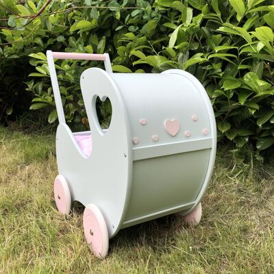 Handgefertigter Puppenwagen aus Holz Herz Mint Pink ab 99 € Kinderwagen