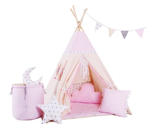Child's Teepee Set Princesses Teepee, floor mat, two pillows, basket, bunting, dreamcatcher