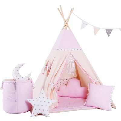 Child's Teepee Set Princesses Teepee, floor mat, two pillows, basket, bunting, dreamcatcher