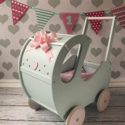 Handmade Wooden Doll Pram Mint from £99 Pram