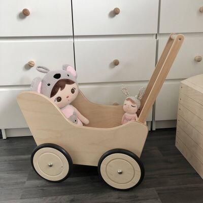 Handmade Wooden Doll Pram Wood No Cab from £78 White tyres