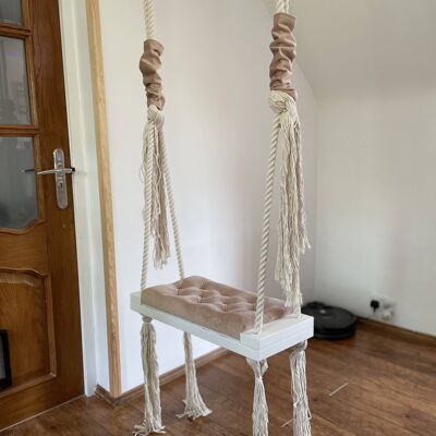 Wooden Indoor Swing Pink-Peach Velvet