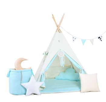 Ensemble tipi pour enfant Fluffy Cloud Tipi, tapis de sol, deux oreillers, panier, bruant, dreamcatcher 1