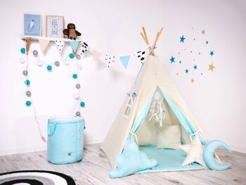 Ensemble tipi pour enfant Fluffy Cloud Tipi, tapis de sol, deux oreillers, panier, bruant, dreamcatcher 2