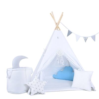 Child's Teepee Set Paint Me Balls Teepee, floor mat, two pillows, basket, bunting, dreamcatcher