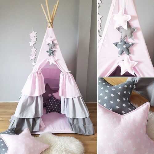 Child's Teepee Pink and Grey Ombre Set