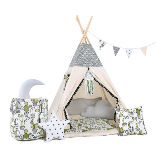 Child's Teepee Set Mexican Fun Teepee, floor mat, two pillows, basket, bunting, dreamcatcher