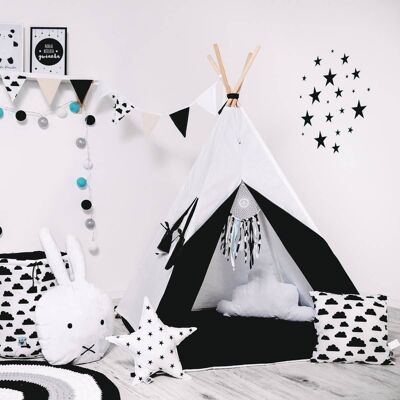 Child's Teepee Set White Seagull Teepee, floor mat, two pillows, basket, bunting, dreamcatcher