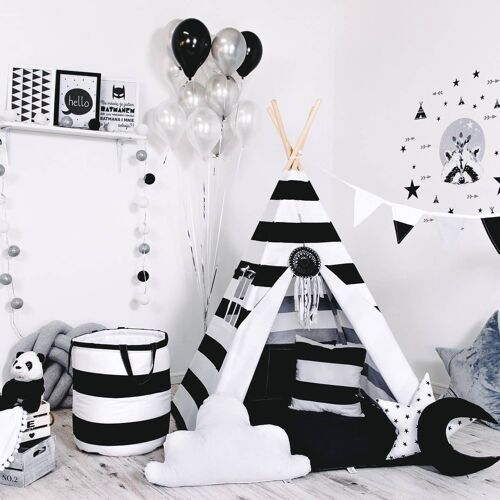 Child's Teepee Set Panda in the Sky Teepee, floor mat, two pillows, basket, bunting, dreamcatcher